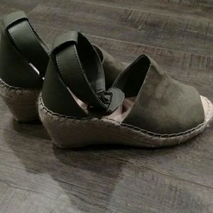 Olive green open toe shoes